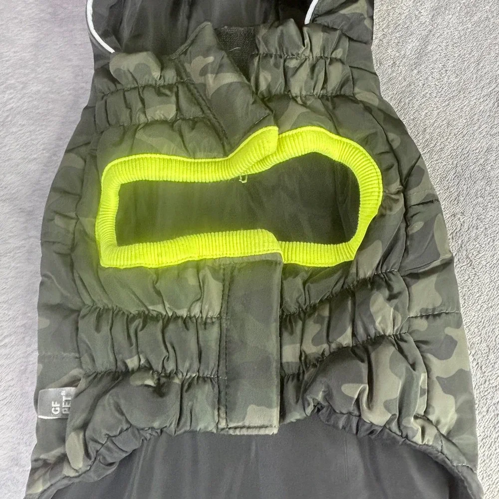 GF Pet Dog Parka‎ Small Camo Black Green Neon Puffer Hooded Jacket Coat